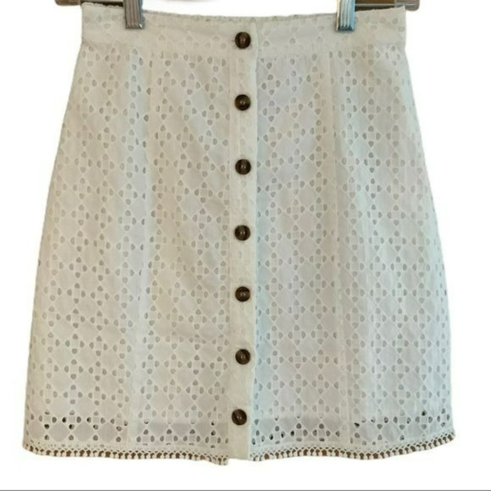 Lost + Wander White Eyelet Mini Skirt